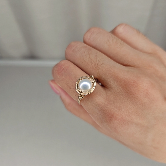 Real pearl ring Gold filled wire